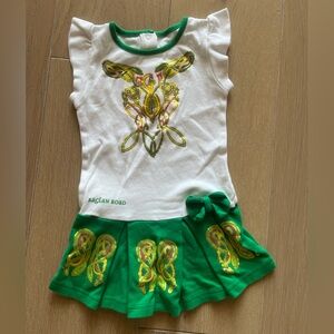 Raglan Road Irish Green and White Dress with Celtic Design